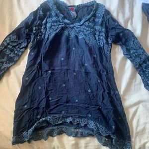 JOHNNY WAS 100% Capra Rayon Dark Blue Long Sleeve Tunic